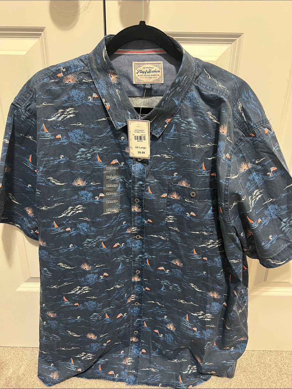 Flag & Anthem Navy Short-Sleeve Button-Down with Maritime Print